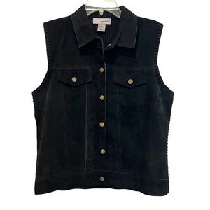 Vintage 90s Y2K Black Vest Suede Front Sweater Back Designers Original Studio XL
